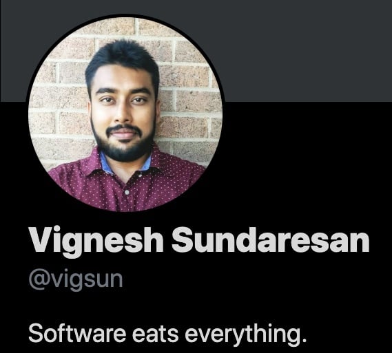 Screenshot of the Twitter profile of Vignesh Sundaresan, aka Metakovan.