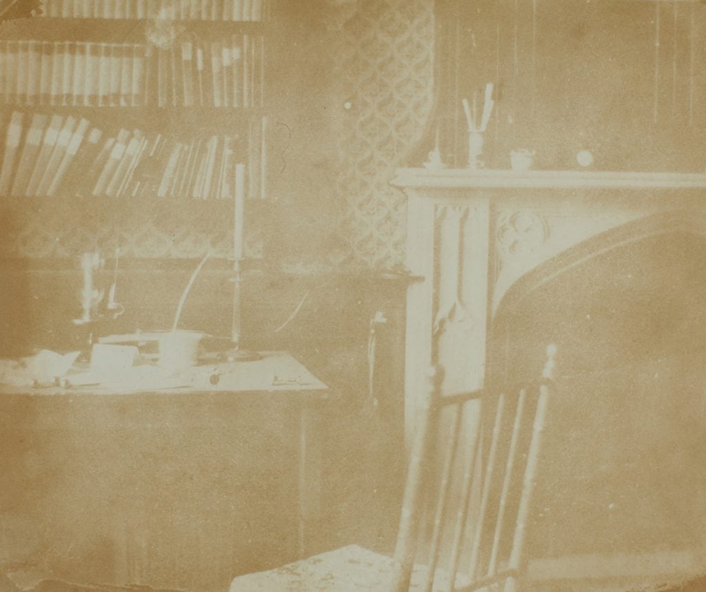 William Henry Fox Talbot, Yellow Room at Lacock Abbey (variously titled Talbot’s Study and Chimneypiece, South Gallery), date unknown, possibly 1840. Photo courtesy of Sotheby's New York and London. 