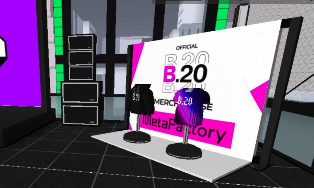 B.20 merchandise at the B.20 Museum in CryptoVoxels.