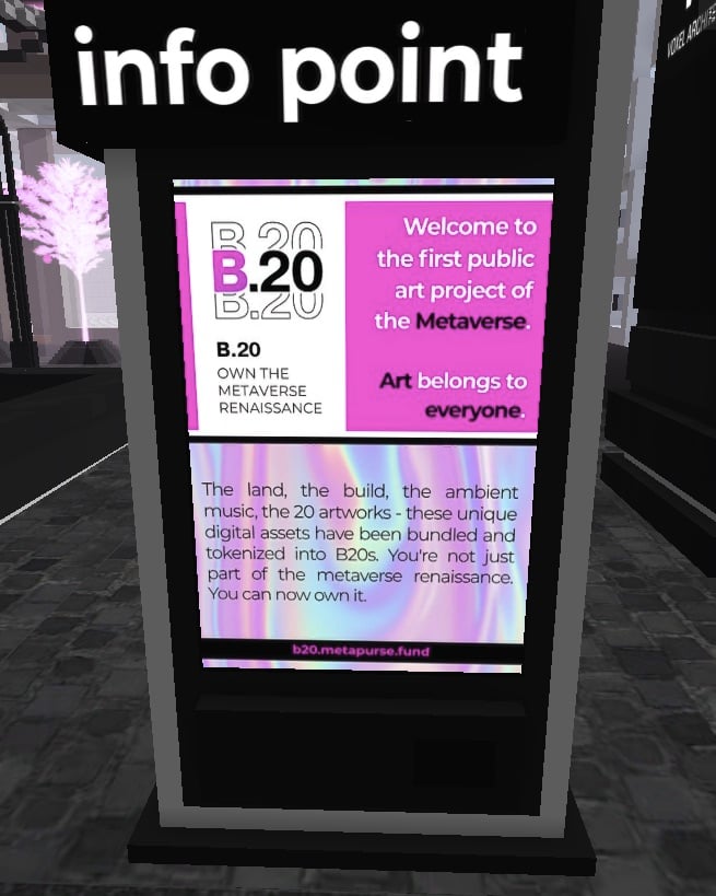 Screenshot of an Info Point in the B.20 Museum in CryptoVoxels.