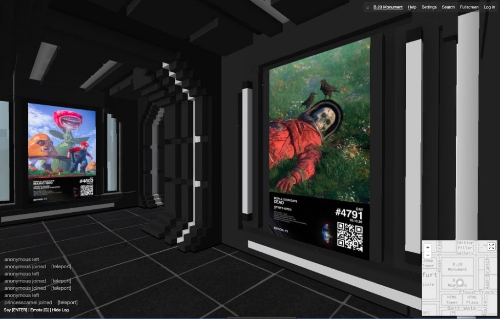 Screenshot of the inside of the B.20 Museum in CryptoVoxels.