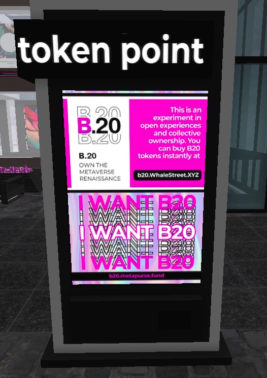 Screenshot of the Token Point kiosk in the B.20 Museum within CryptoVoxels.
