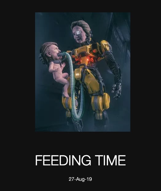 Screenshot of Beeple's <em>Feeding Time</em> post from August 27, 2019, as posted to his website. Courtesy the artist.