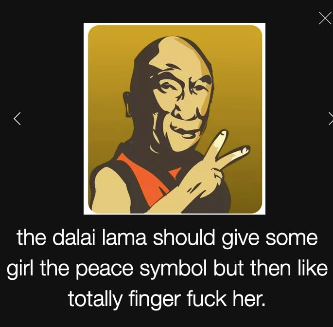 Screenshot of Beeple's <em>The Dalai Lama should give some girl the peace symbol and then totally finger fuck her</em> from April 10, 2008. Courtesy the artist.