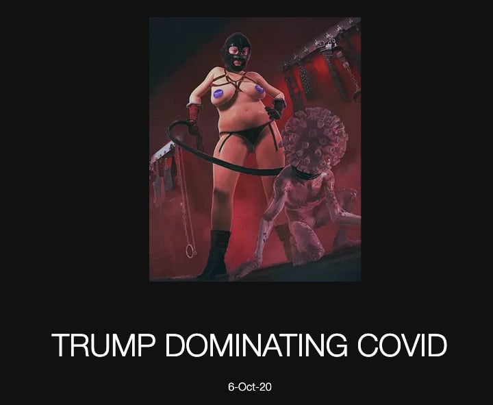 Screenshot of Beeple's <em>Trump Dominating Covid</em> from October 6, 2020. Courtesy the artist.
