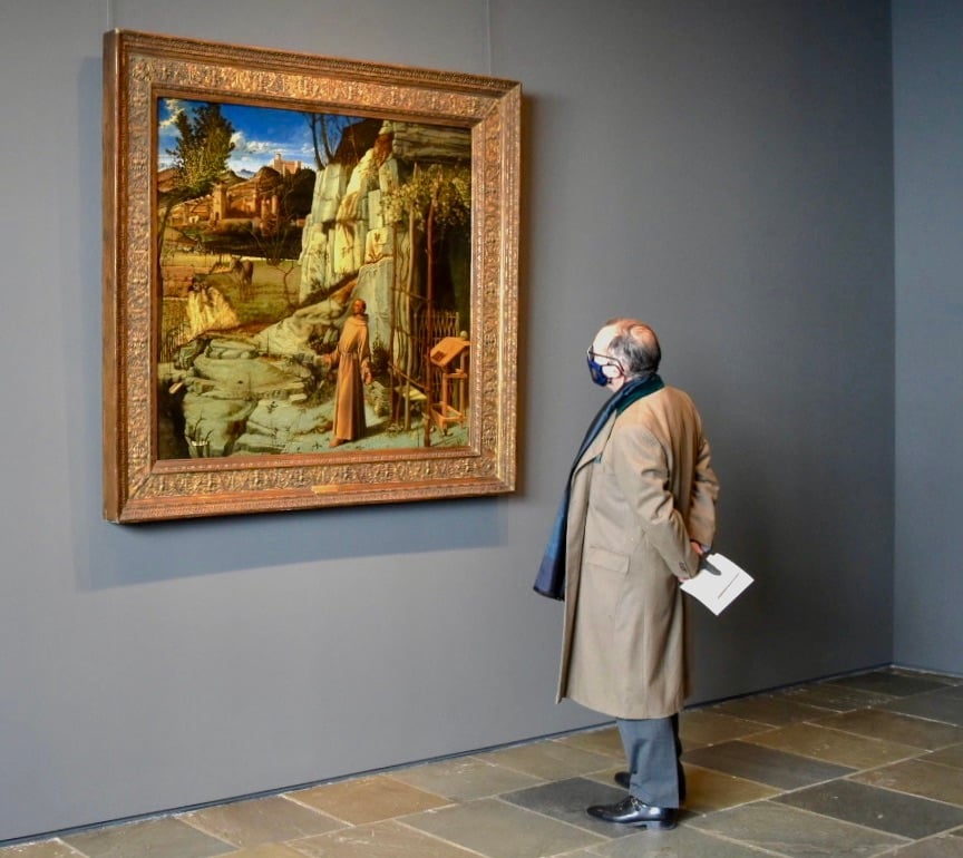 Installation view of Giovanni Bellini, <em>The Ecstasy of St. Francis</em> (ca. 1480) at the Frick Madison. (Photo by Ben Davis)