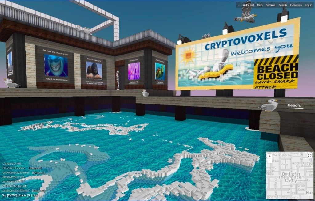 Screenshot of the touchdown point in CryptoVoxels.