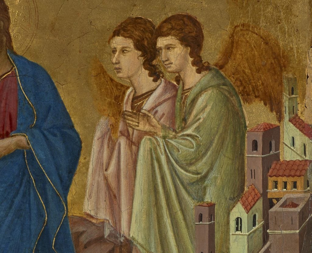Detail of angels in Duccio di Buoninsegna, <em>Temptation of Christ on the Mountain</em> (1308-11)