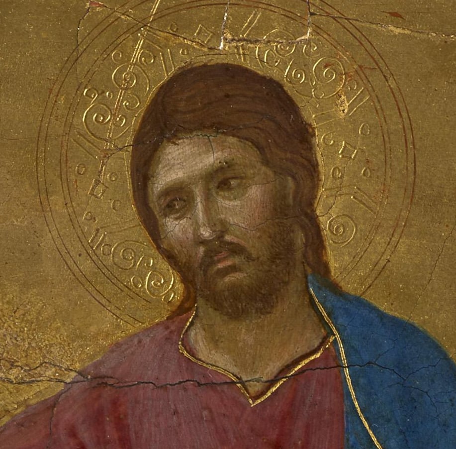 Detail of Christ's face in Duccio di Buoninsegna, <em>Temptation of Christ on the Mountain</em> (1308-11)