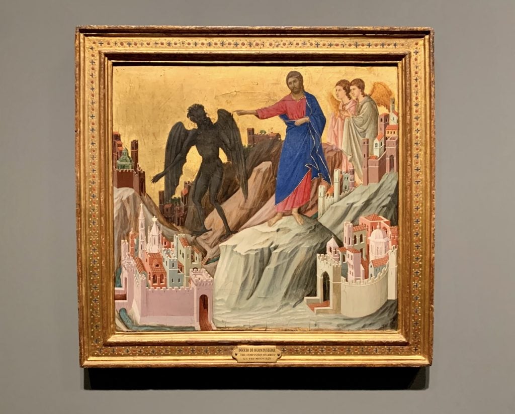 Duccio di Buoninsegna, <em>Temptation of Christ on the Mountain</em> (1308-11) at the Frick Madison. Photo by Ben Davis.