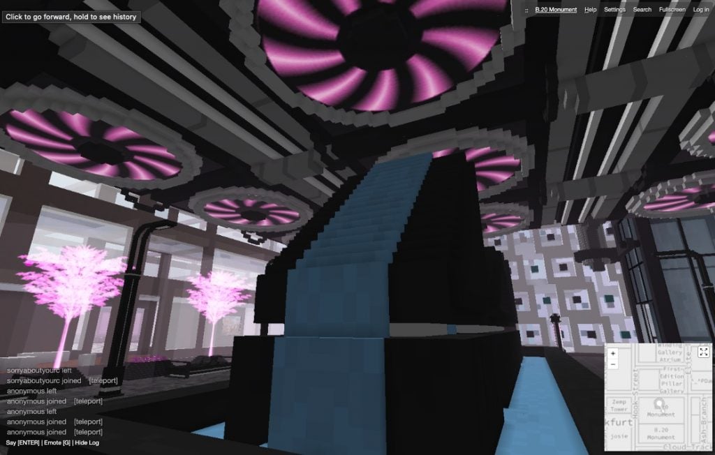 Screenshot of the lobby of the B.20 Museum in CryptoVoxels.