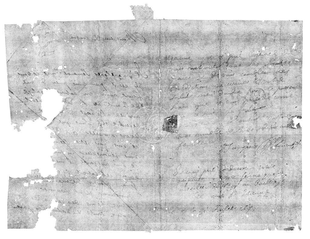 Virtual unfolding algorithms allow us to read an unopened letter with a paper lock from the Brienne Collection in The Hague, Netherlands. Photo courtesy of the Unlocking History Research Group archive. 
