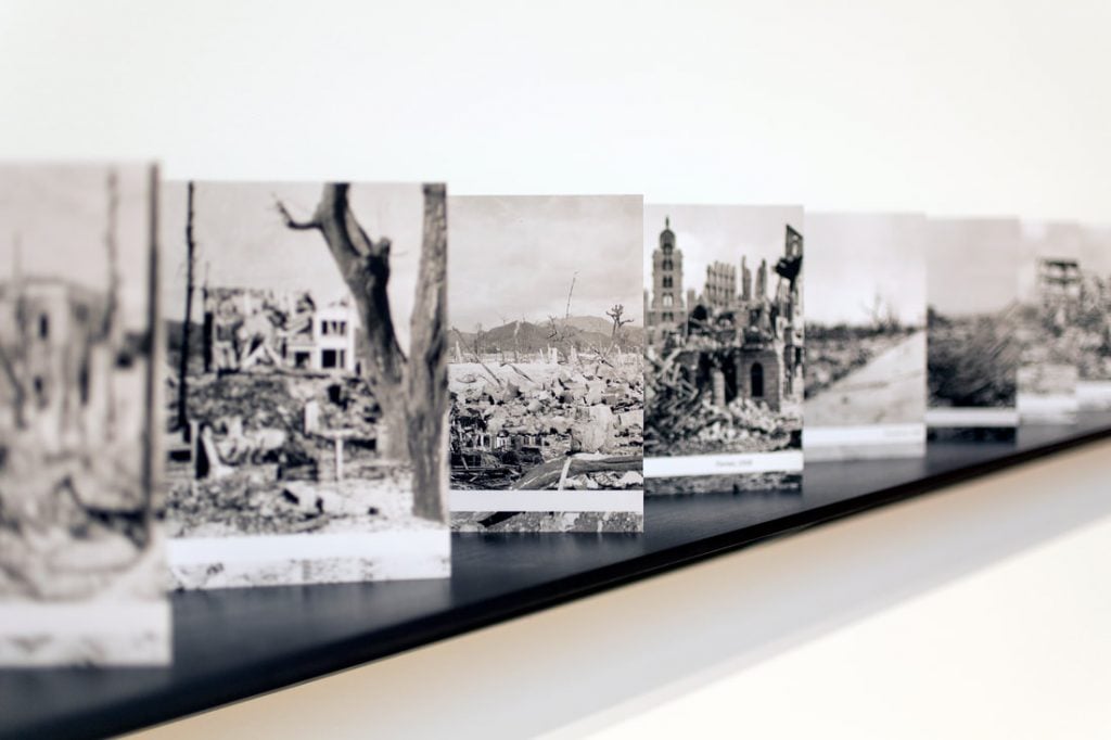 Leah Modigliani, details from 15 foot long accordion book <em>​The City in Her Desolation</em> (2017). Photo courtesy of Pennsylvania Academy of Fine Art. 