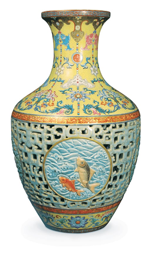 A Qing dynasty (1735-96) vase. Courtesy Bainbridge.