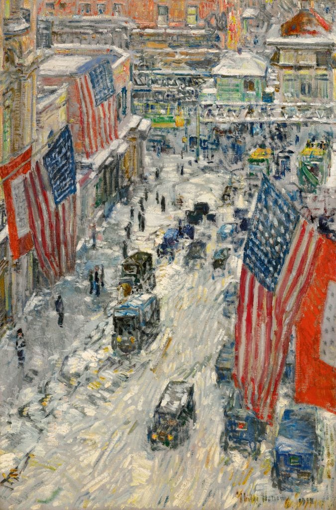 Childe Hassam, Flags on 57th Street, Winter 1918 (1918). Courtesy of Sotheby's.