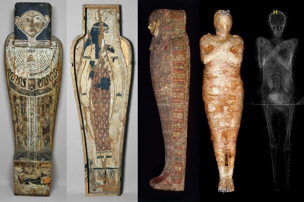 The world's first pregnant mummy, as seen in photographs and scans. Photo courtesy of the Warsaw Mummy Project. 