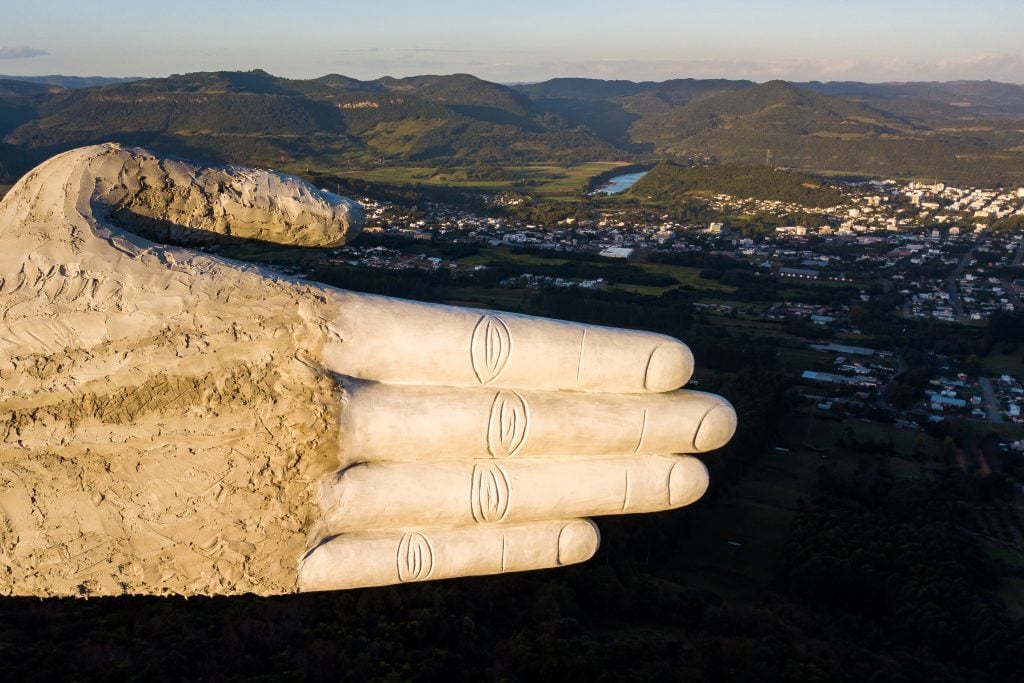  Detail of the hand of the Christ The Protector Statue . (Photo by Buda Mendes/Getty Images)