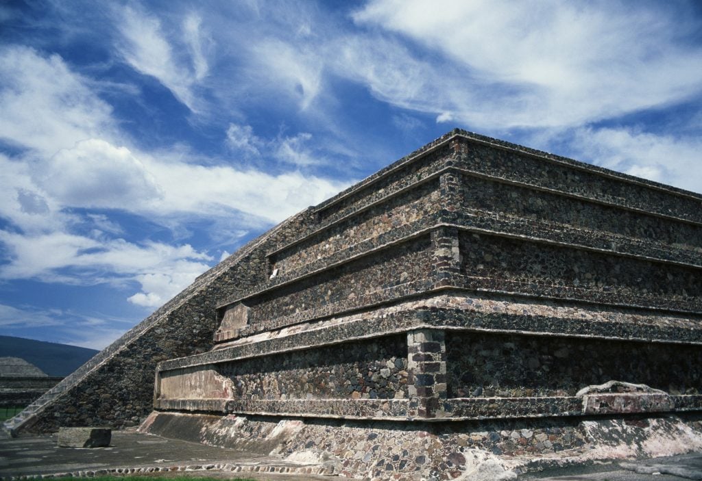 One of the pyramids in the Citadel, talud-tablero pyramidal structure, at Teotihuacan (Unesco World Heritage List, 1987) in Anahuac, Mexico. Photo by DeAgostini/Getty Images.