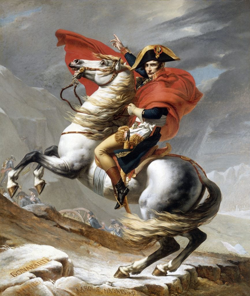 Napoleon Crossing the Alps (by Jacques-Louis David, French, 1748 - 1825), 1802. Photo by GraphicaArtis/Getty Images.