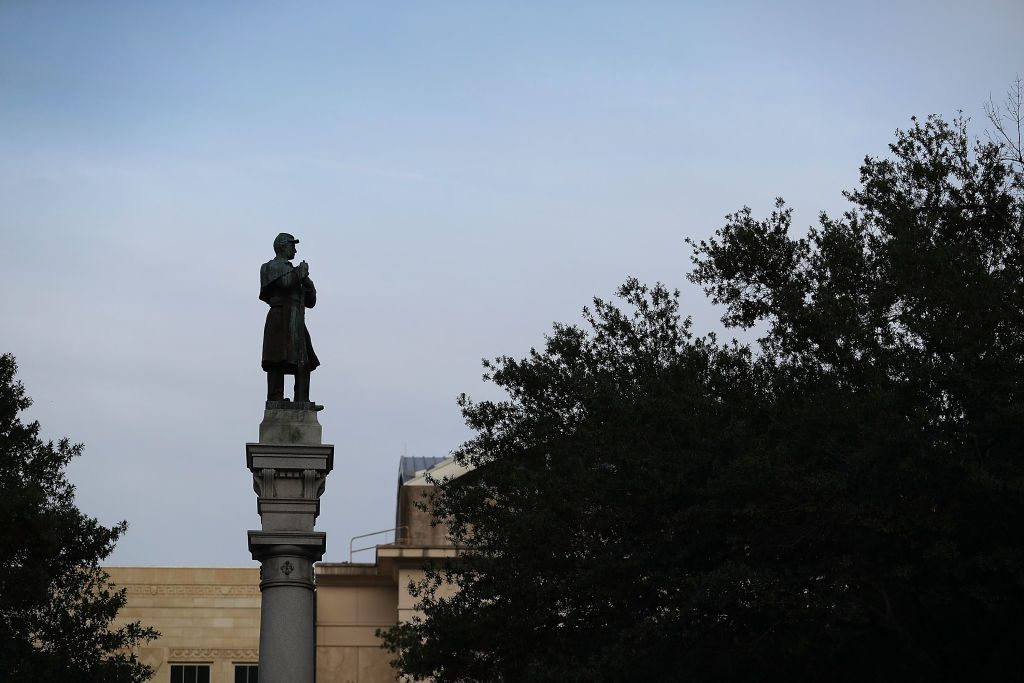 A monument featuring a statue of a Confederate soldier in Jacksonville, Florida. Photo: Joe Raedle/Getty Images.