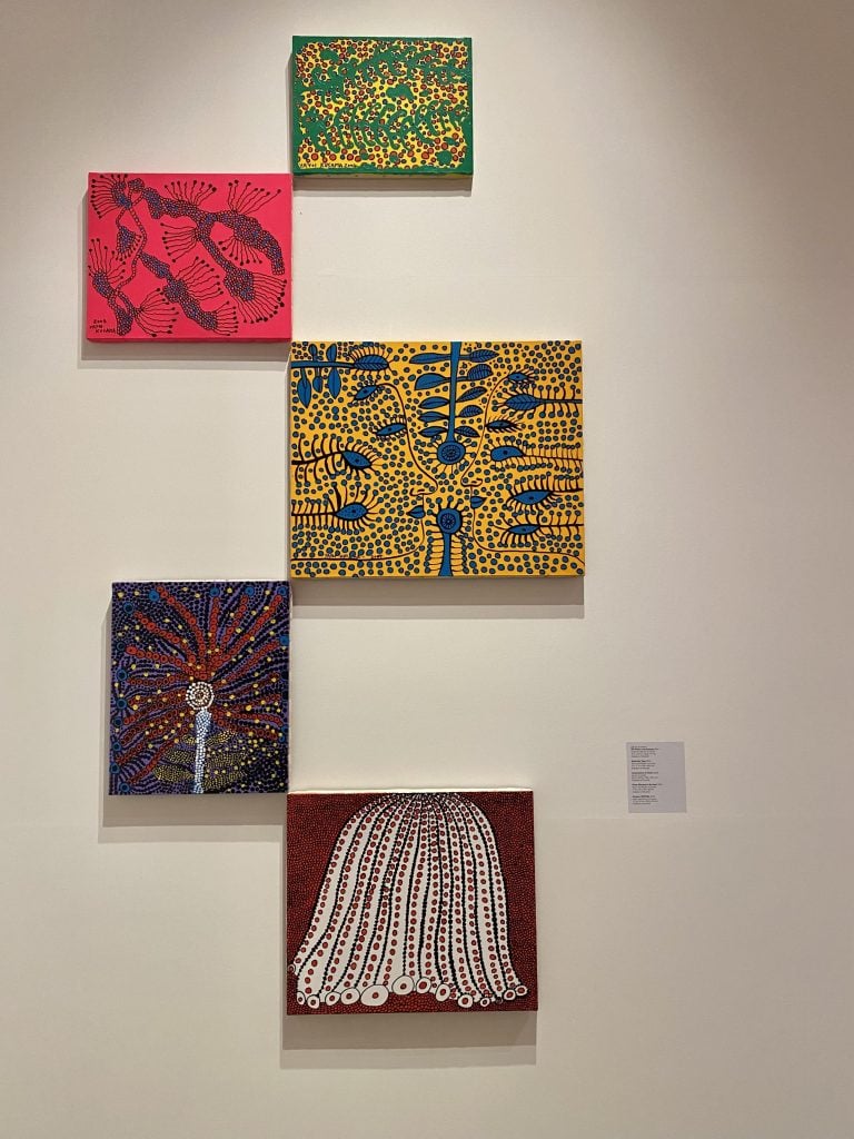 Paintings in "Kusama: Cosmic Nature" at the New York Botanical Garden. Collection of the artist. Photo by Sarah Cascone.