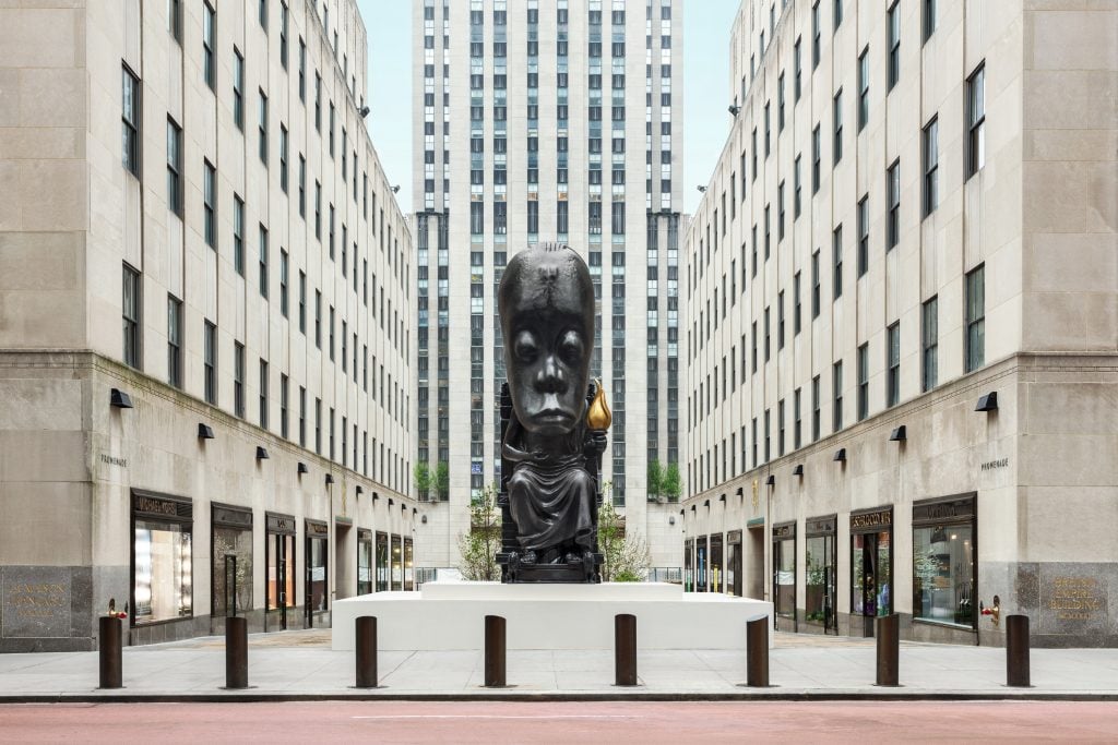 Sanford Biggers, Oracle (2021) at Rockefeller Center. Photo by Daniel Greer, courtesy of Art Production Fund.