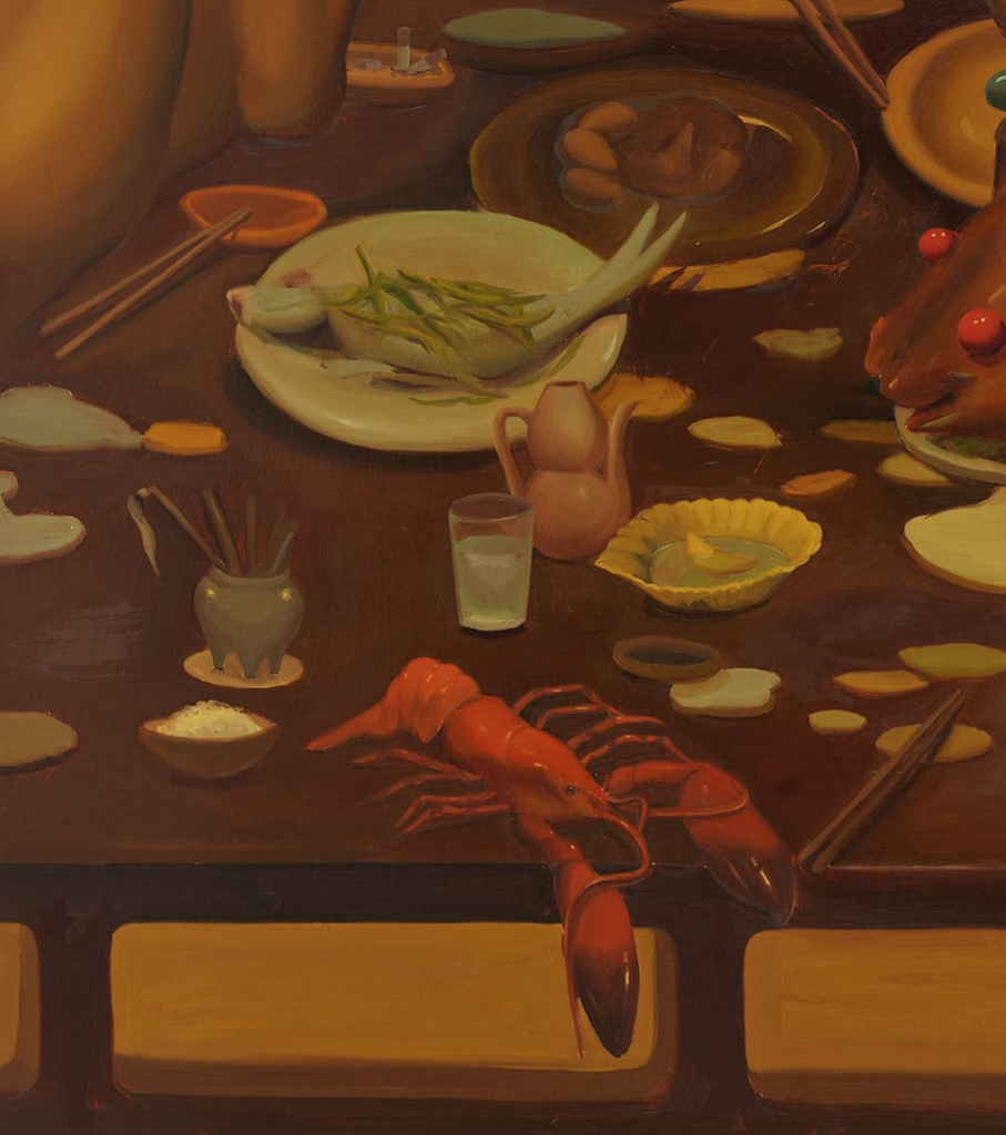Detail of Dominique Fung's The Largest and Most Formal Meal of the Day (2021). Courtesy of Jeffrey Deitch. 