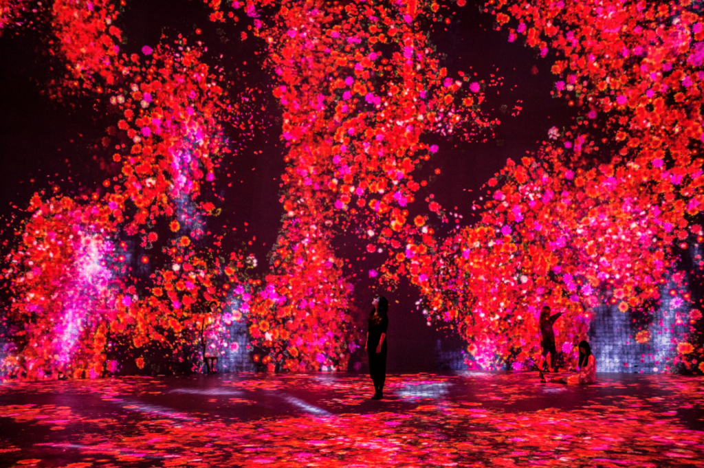 teamLab, <i>Flowers and People, Cannot be Controlled but Live Together – Transcending Boundaries, A Whole Year per Hour</i> (2017), Interactive Digital Installation, Sound: Hideaki Takahashi. © teamLab, courtesy Pace Gallery.