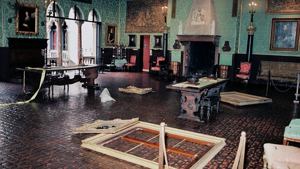 A crime scene photograph from the Isabelle Stewart Gardner heist, in <em>This is a Robbery: The World's Biggest Art Heist</em>. Courtesy of Netflix ©2021.