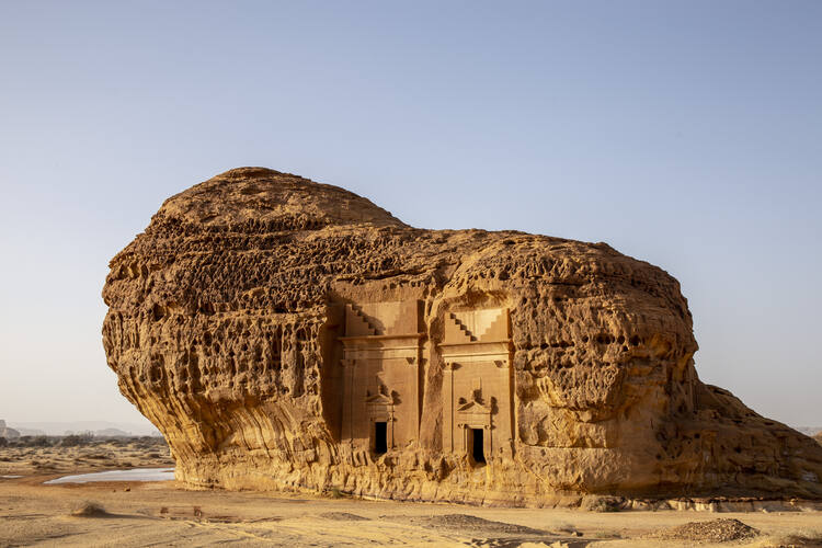 Archaeological Site of Al-Hijr (Mada’in Saleh), or Hegra, which in 2008 became Saudi Arabia's first UNESCO World Heritage Site. The 2,000-year-old city is part of the nation's plans to turn AlUlah into an international destination for arts tourism. Photo ©Royal Commission for AlUla.