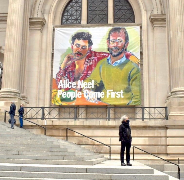 Banner for "Alice Neel: People Come First" outside the Metropolitan Museum. Photo by Ben Davis.
