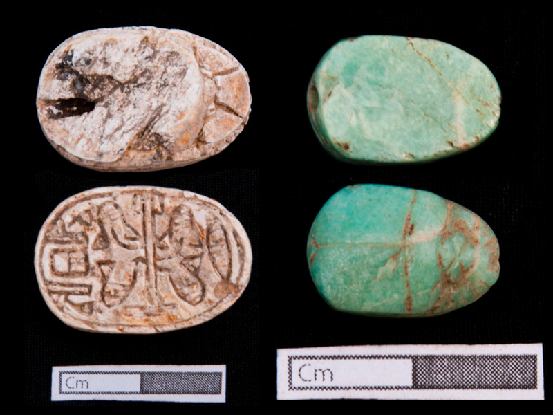 Scarab amulets from the archeological site of 110 tombs at the Nile Delta. Photo courtesy of the Egyptian Ministry of Tourism and Antiquities.