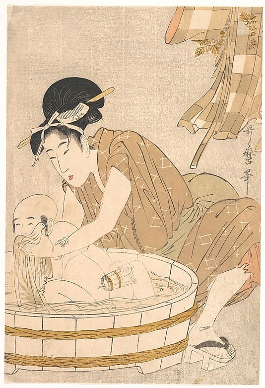 Kitagawa Utamaro, Bathtime (Gyōzui) (circa 1801). Collection of the Metropolitan Museum of Art.