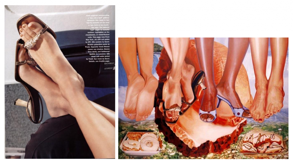 Left, a magazine advertisement used in Jeff Koons's Niagra (2000). Courtesy of the Solomon R. Guggenheim Museum, New York.