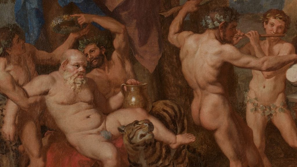 Silenus and his tiger in Nicolas Poussin's <i>The Triumph of Silenus</i>, (c. 1637). © The National Gallery, London.