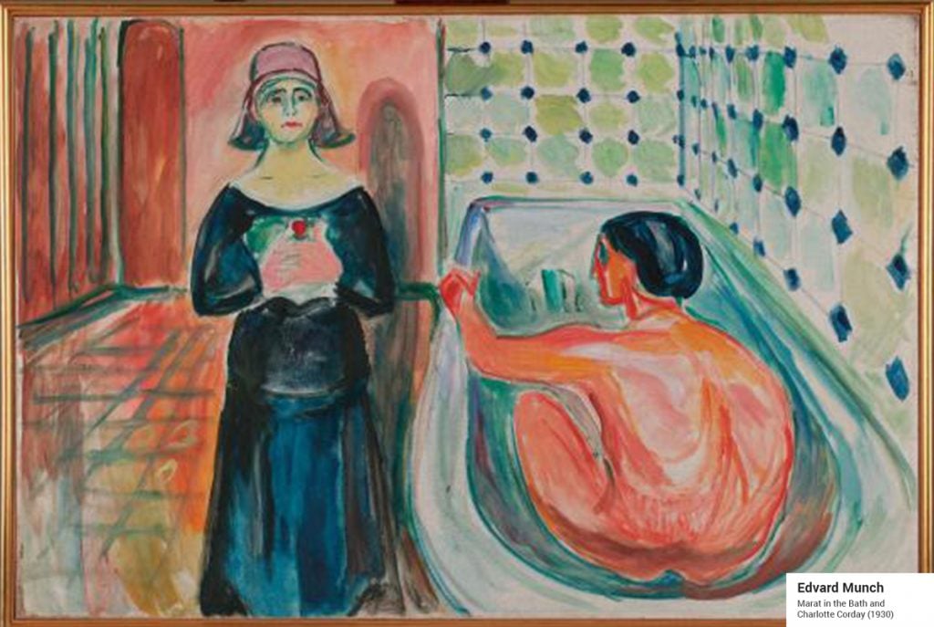 Edvard Munch, Marat in the Bath and Charlotte Corday(1930). Courtesy Munch Museum via QS Supplies.