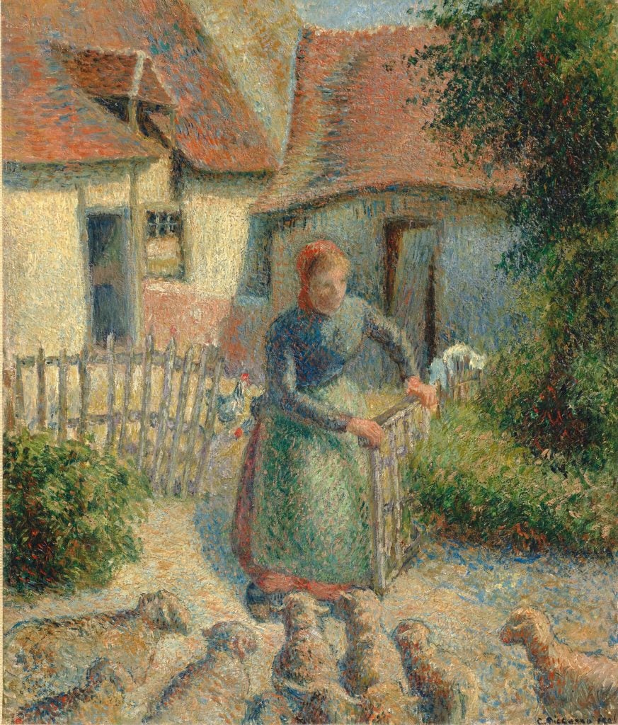 Camille Pissarro, La Bergère Rentrant des Moutons (Shepherdess Bringing in Sheep), 1886. Courtesy of the Musée d’Orsay.