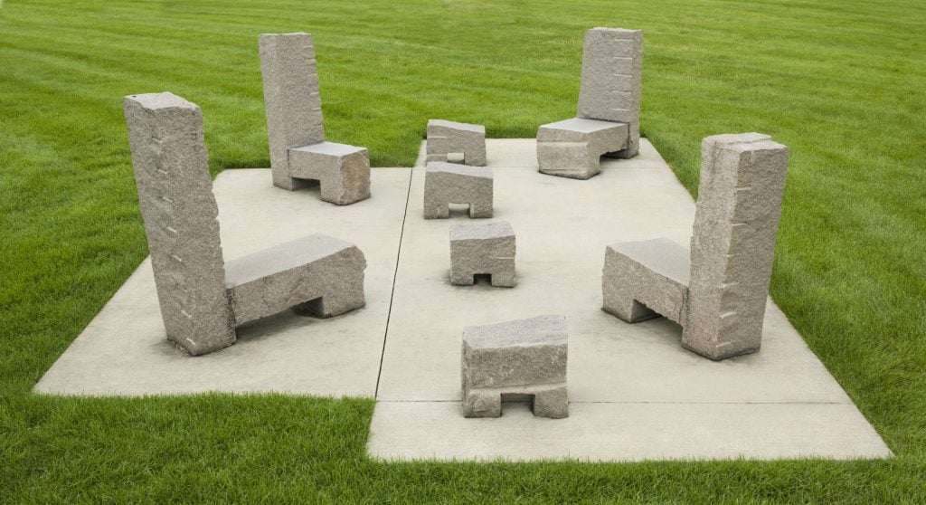 Richard Nonas, Hip and Spine (Stone Chair Setting), 1997, at the Detroit Institute of Arts. Photo courtesy of the Detroit Institute of Arts.
