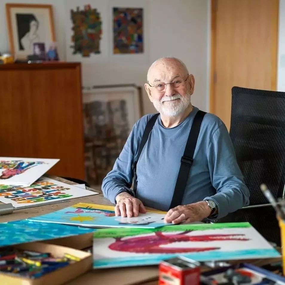 Children's book author Eric Carle photographed in his North Carolina studio in 2015. Photo by Jim Gipe, Pivot Media, ©Eric Carle Studio.