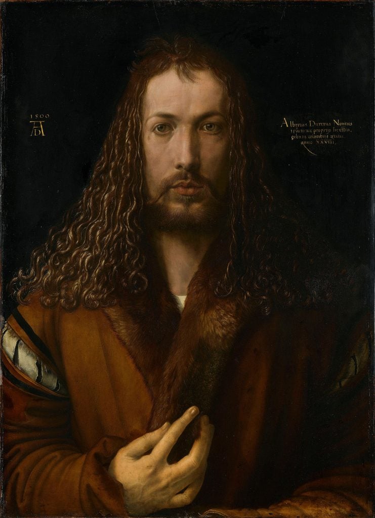 Albrecht Dürer, Autoportrait à l'âge de vingt-huit ans (1500).  Collection de l'Alte Pinakothek.