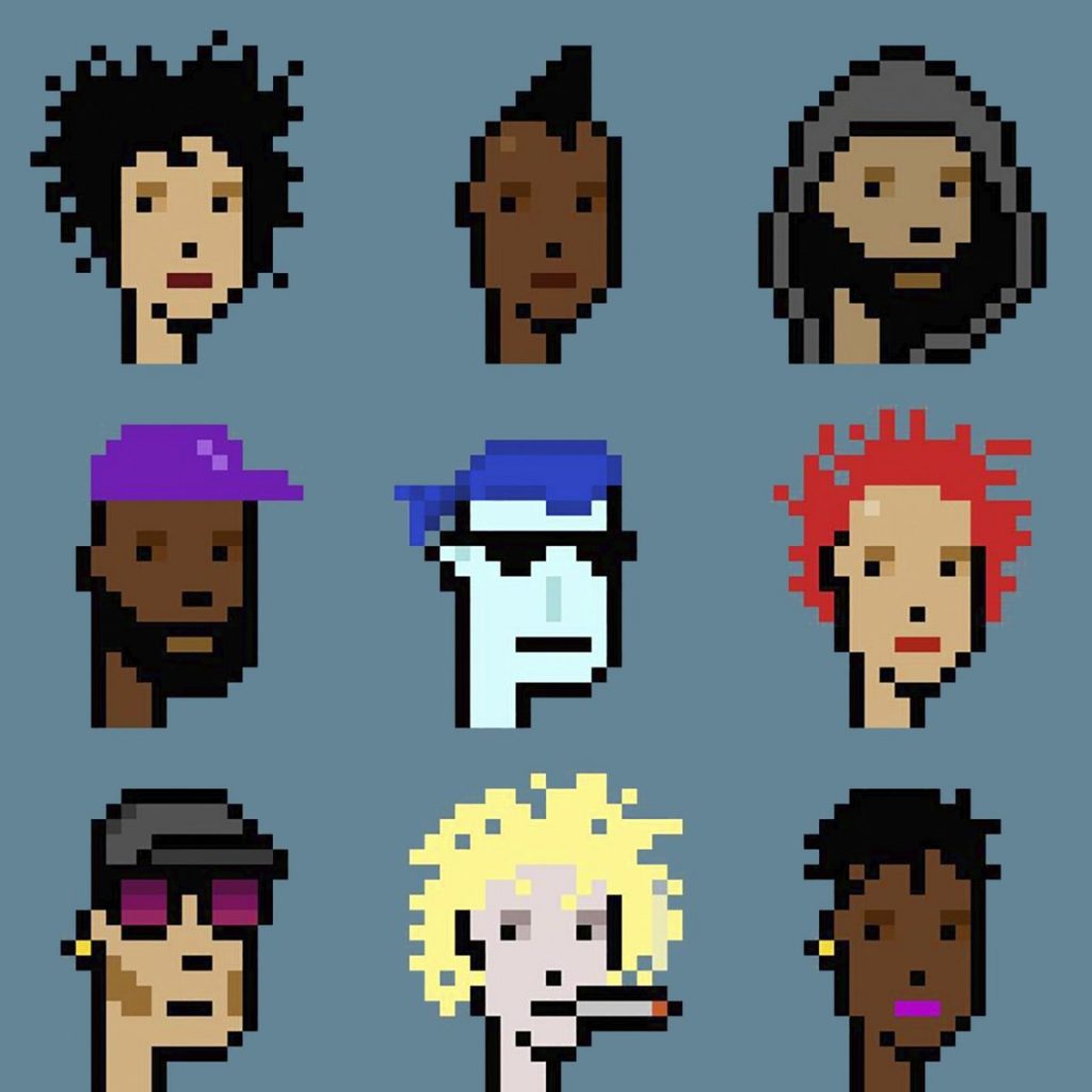 Nine CryptoPunks being offered at Christie's 21st Century Evening sale on May 13, 2021. Courtesy of Christie's.