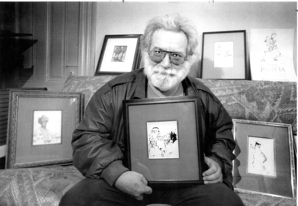 Grateful Dead member Jerry Garcia with artwork in San Rafael in 1992. (Photo by Vince Maggiora/San Francisco Chronicle via Getty Images)