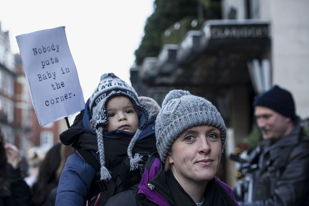 Scene from a pro-breastfeeding protest in London in 2014. Photo by Niklas Halle'n/AFP via Getty Images.