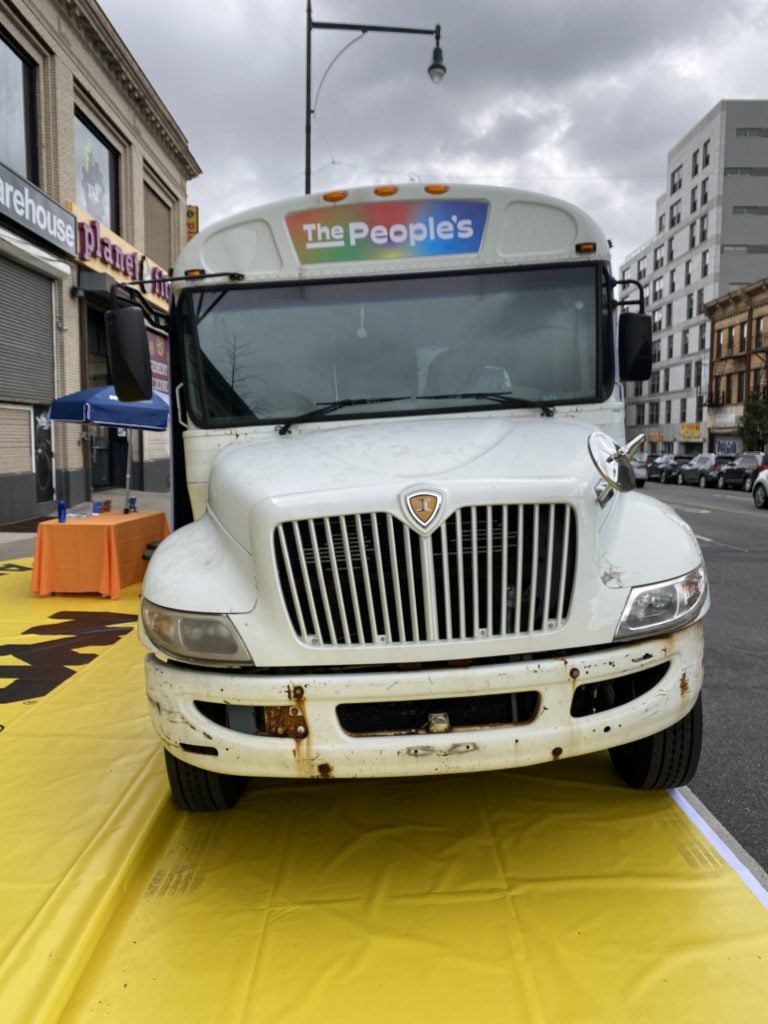 Yazmany Arboleda, <em>The People's Bus</em> (2021) in Brooklyn. Photo courtesy the New York City Civic Engagement Commission and Department of Cultural Affairs.