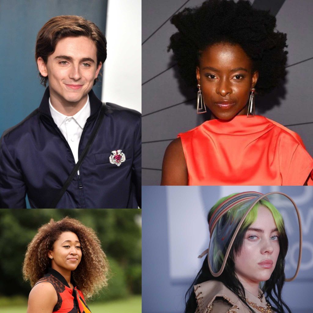 From left: Timothee Chalamet, Amanda Gorman, Billie Eilish, and Naomi Osaka, the four co-hosts of the 2021 Met Gala.