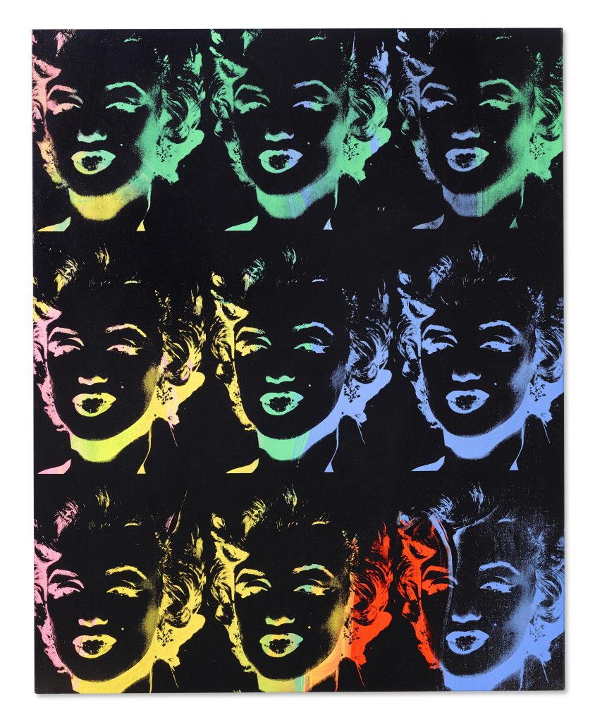 Andy Warhol, Nine Multicolored Marilyns (Reversal Series) (1979-1986). Courtesy of Christie's Images, Ltd.