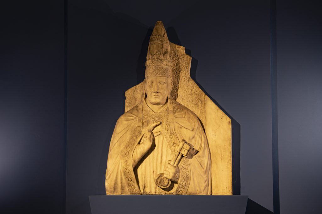 Arnolfo di Cambio's <i>Bust of Pope Boniface VIII</i>. On loan from Vatican City, Fabbrica di San Pietro in Vaticano.