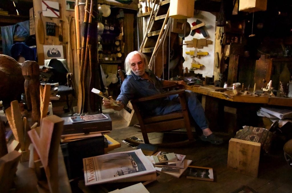 Richard Nonas in his Tribeca studio (2014). Photo courtesy of Fergus McCaffrey.
