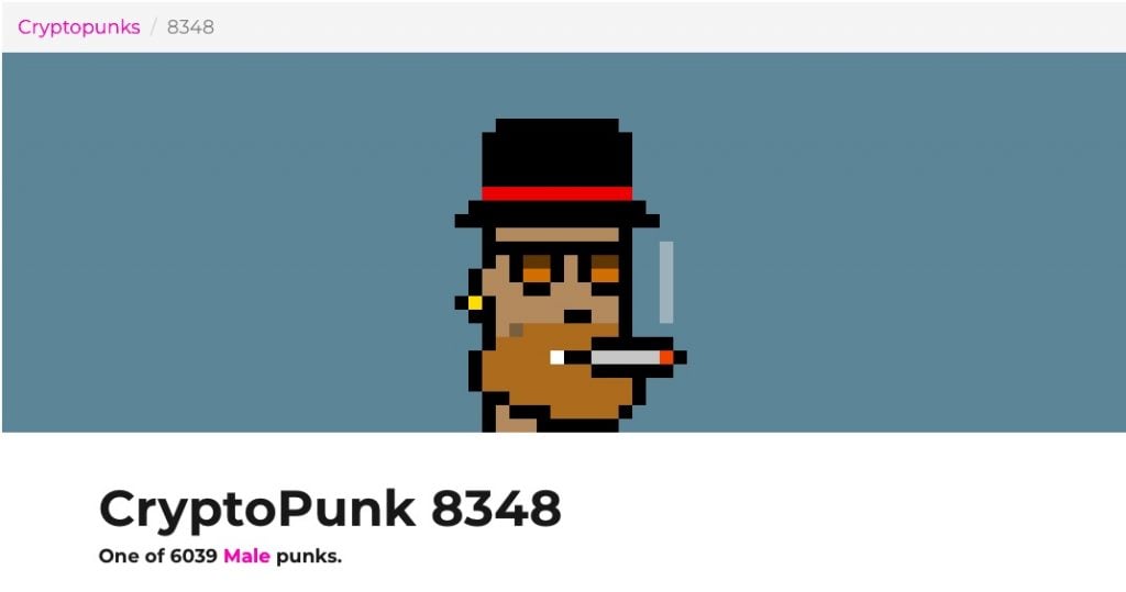 Screenshot of CryptoPunk 7804 from the Larva Labs site.