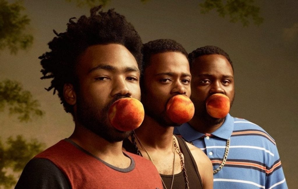 Donald Glover, LaKeith Stanfield, and Brian Tyree Henry in a promotional image for <em>Atlanta</em>. Photo courtesy of FX.
